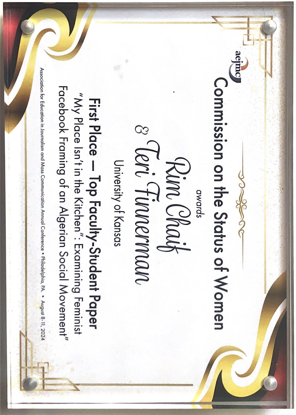 AEJMC First Place award for the Facebook framing paper